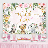 Blumen Tiere Wild Eins Rosa Glücklich Geburtstag Hintergrund